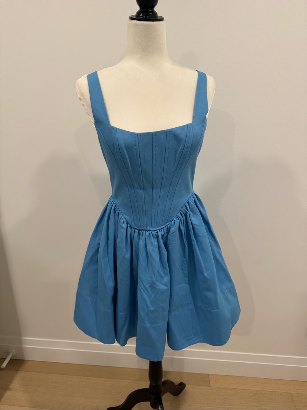 STAUD Blue Corset Skater Mini Dress